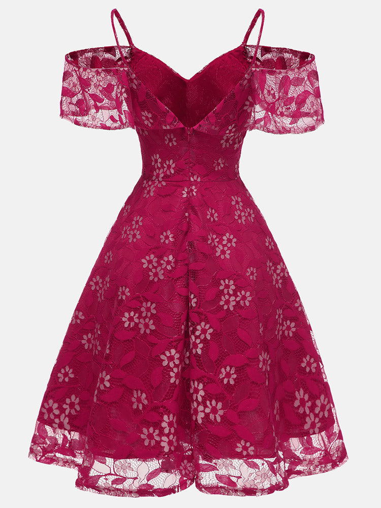 Floral Lace A-Line Midi Dress - View 8 | Lwiis