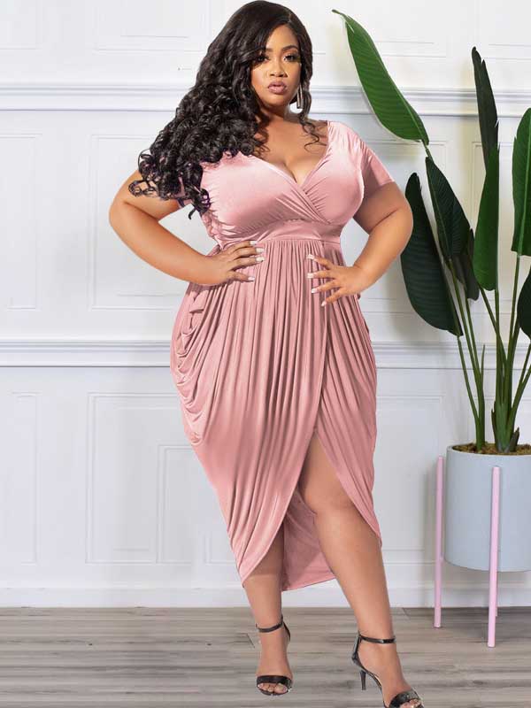 Ruched V-Neck Midi Dress - View 11 | Lwiis