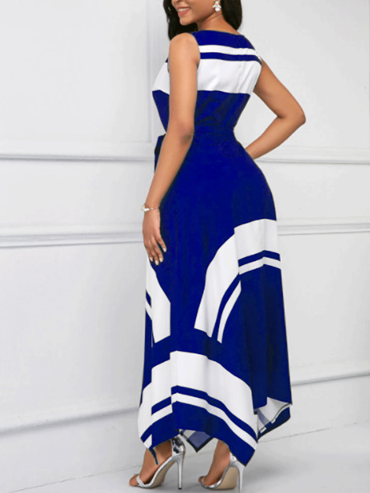 Asymmetric Hem Sleeveless Maxi Dress with geometric print - View 8 | Lwiis