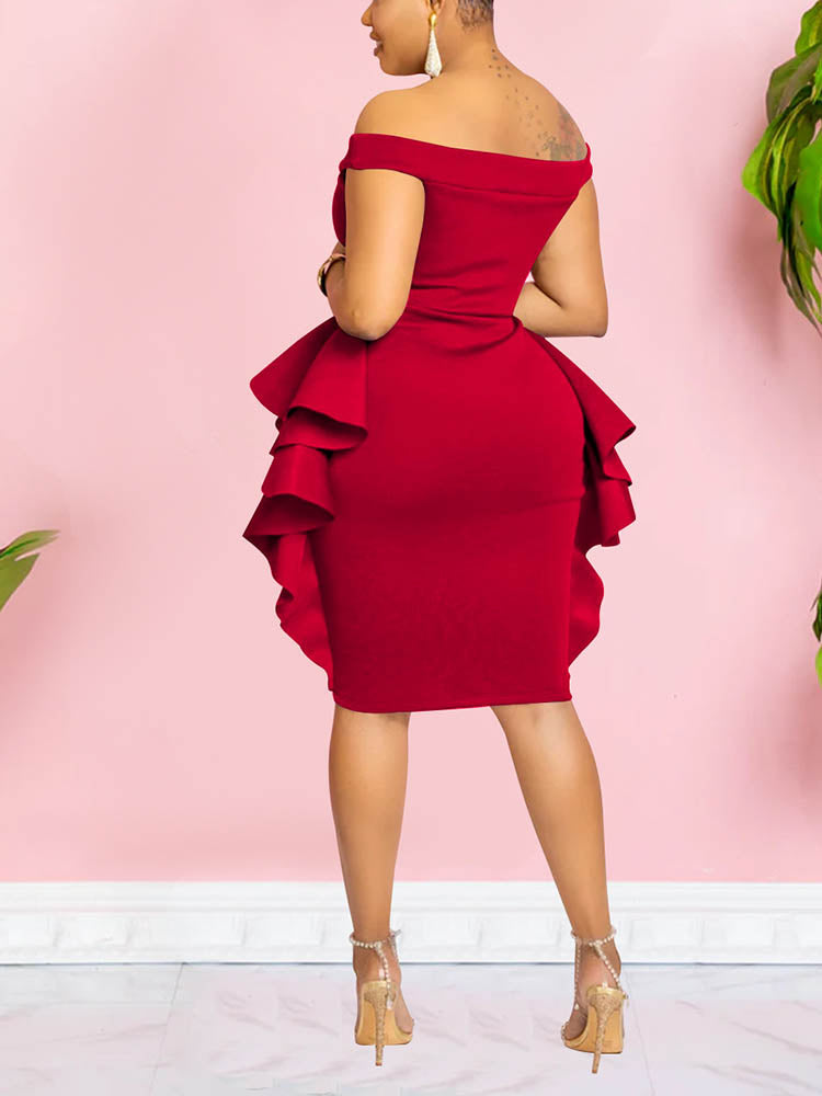 Off Shoulder Ruffle Midi Dress - View 6 | Lwiis