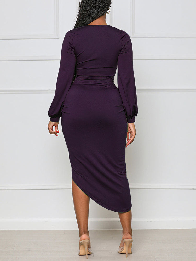 Asymmetrical Ruched Midi Dress - View 10 | Lwiis
