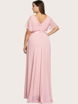 Maxi chiffon dress with flutter sleeves and V-neckline - View 22 | Lwiis
