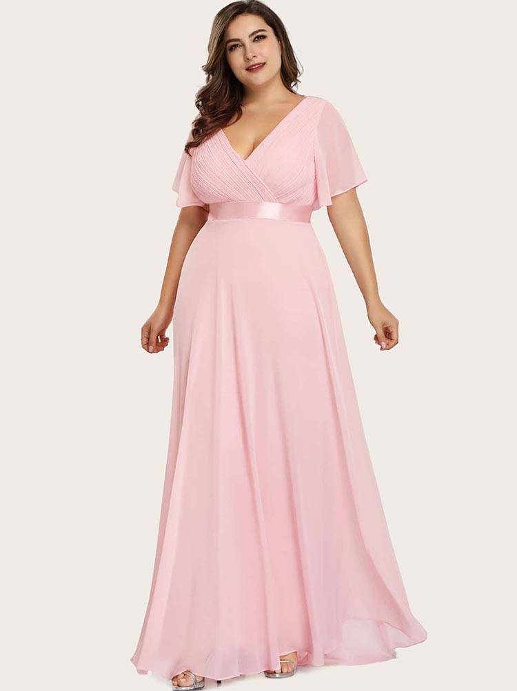 Maxi chiffon dress with flutter sleeves and V-neckline - View 19 | Lwiis