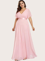 Maxi chiffon dress with flutter sleeves and V-neckline - View 19 | Lwiis