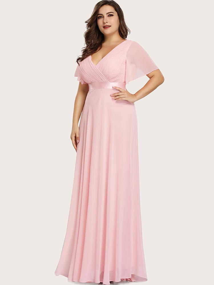 Maxi chiffon dress with flutter sleeves and V-neckline - View 20 | Lwiis