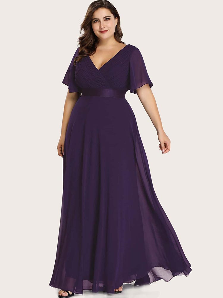 Maxi chiffon dress with flutter sleeves and V-neckline - View 23 | Lwiis