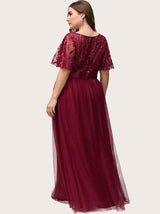 Embellished party dress with tulle skirt and flutter sleeves - View 18 | Lwiis