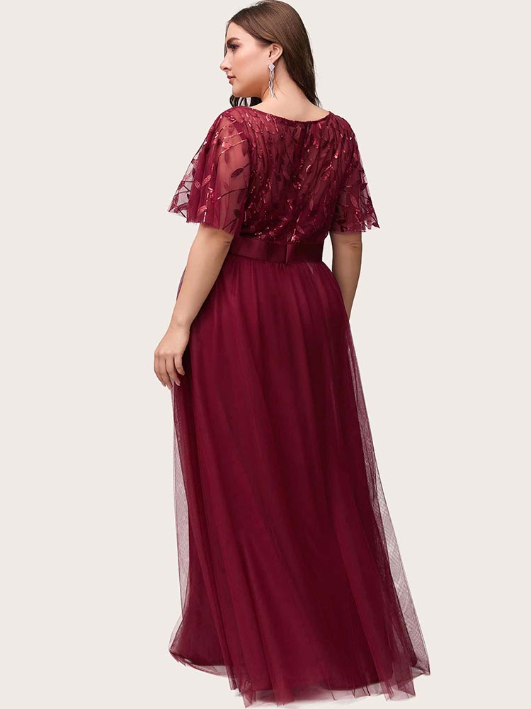 Embellished party dress with tulle skirt and flutter sleeves - View 18 | Lwiis