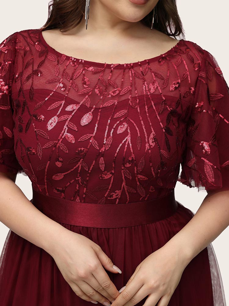Embellished party dress with tulle skirt and flutter sleeves - View 19 | Lwiis