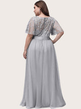 Embellished party dress with tulle skirt and flutter sleeves - View 10 | Lwiis