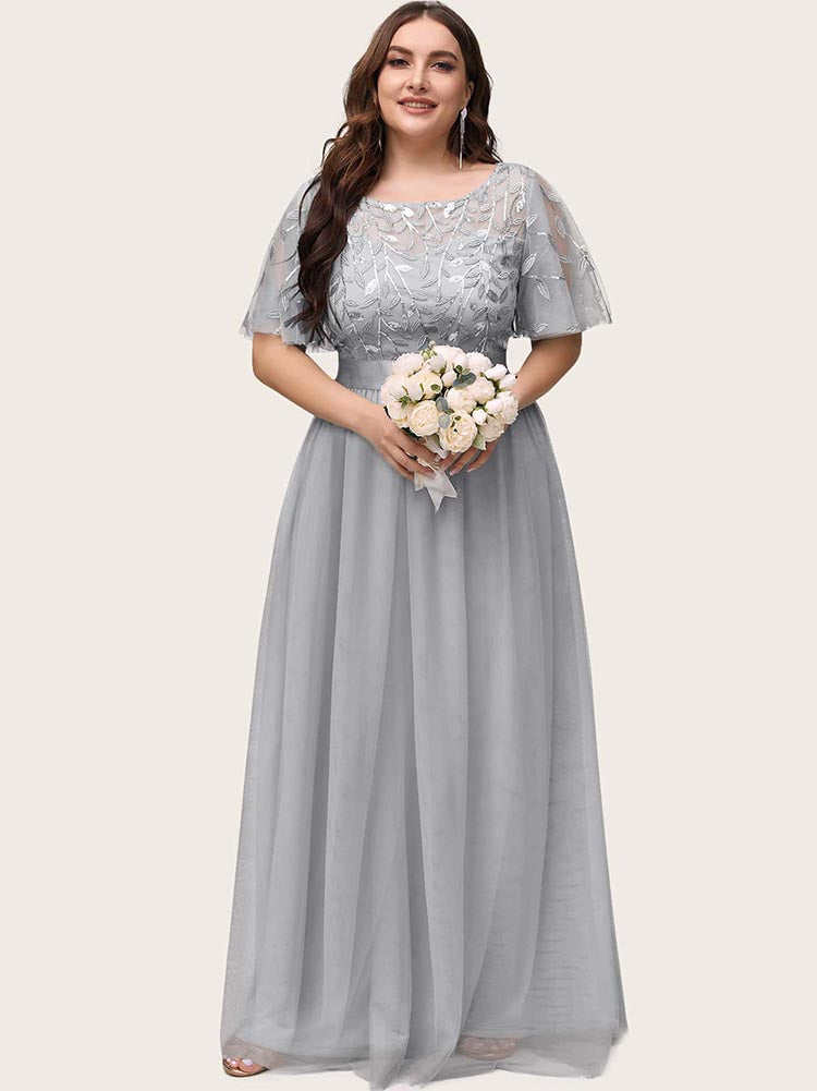 Embellished party dress with tulle skirt and flutter sleeves - View 8 | Lwiis