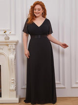 Maxi chiffon dress with flutter sleeves and V-neckline - View 11 | Lwiis