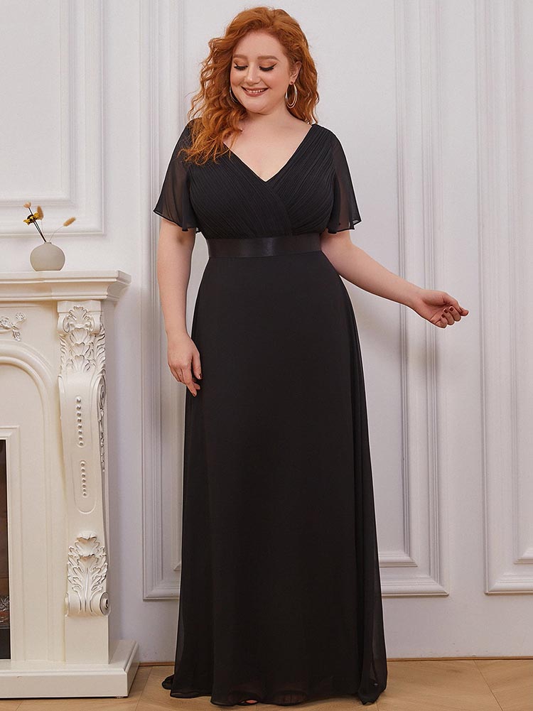 Maxi chiffon dress with flutter sleeves and V-neckline - View 11 | Lwiis