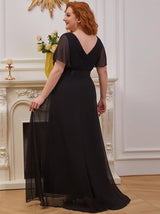 Maxi chiffon dress with flutter sleeves and V-neckline - View 13 | Lwiis
