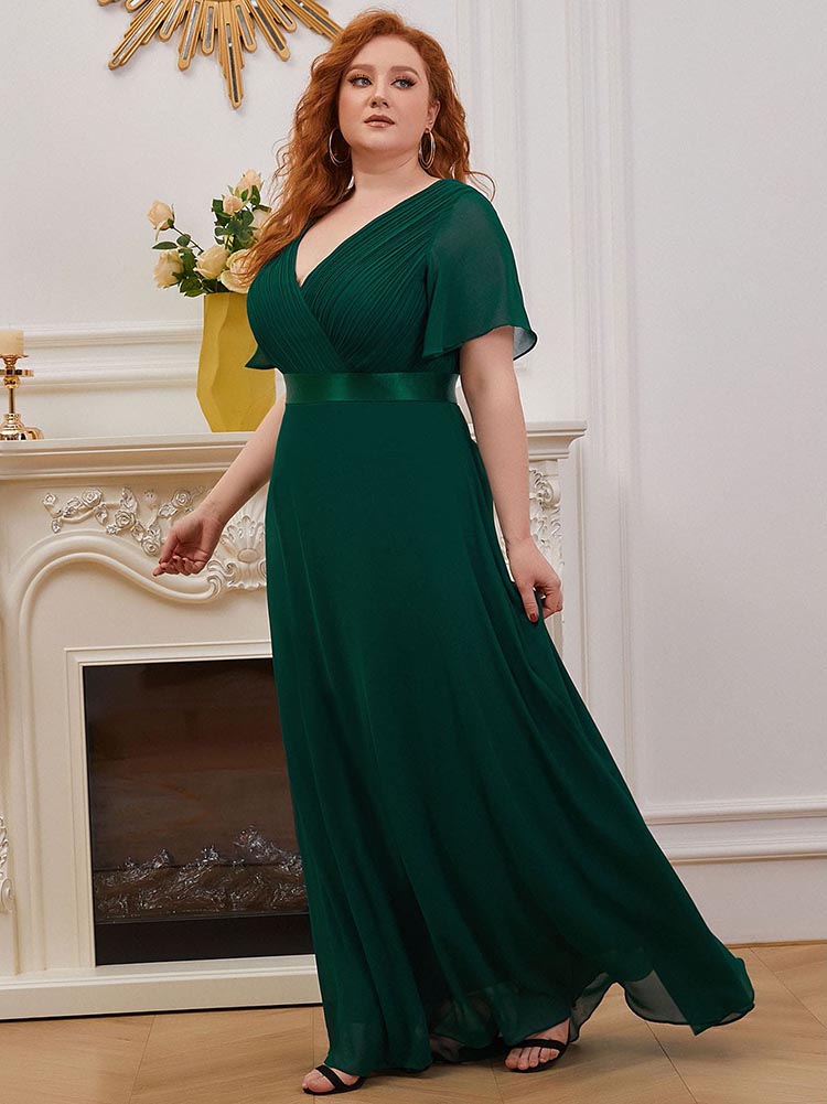 Maxi chiffon dress with flutter sleeves and V-neckline - View 15 | Lwiis