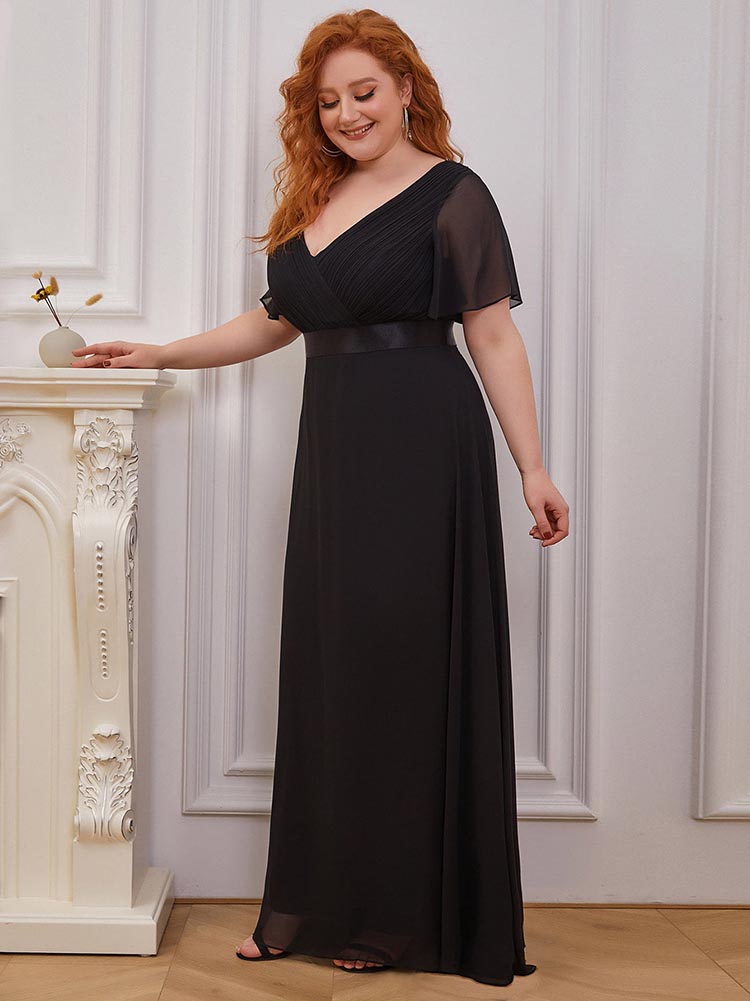 Maxi chiffon dress with flutter sleeves and V-neckline - View 12 | Lwiis