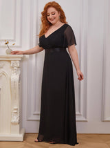 Maxi chiffon dress with flutter sleeves and V-neckline - View 12 | Lwiis