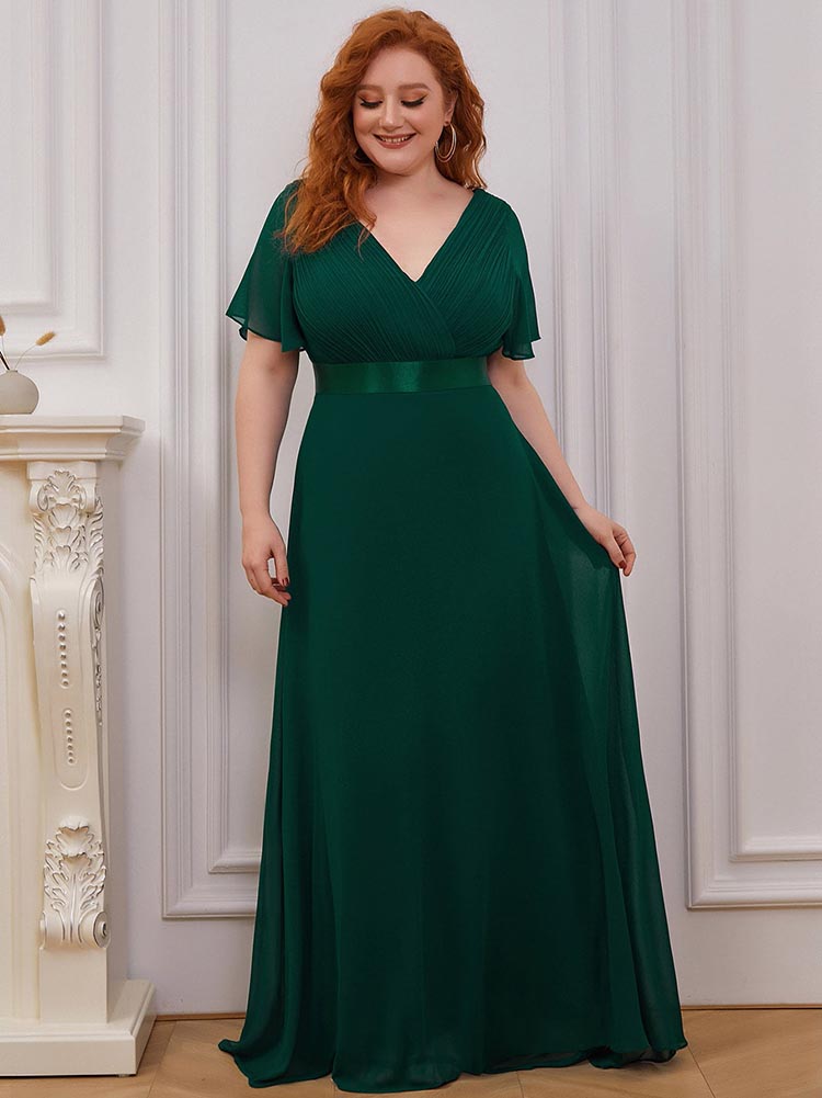 Maxi chiffon dress with flutter sleeves and V-neckline - View 16 | Lwiis