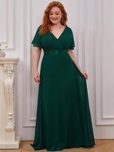 Maxi chiffon dress with flutter sleeves and V-neckline - View 16 | Lwiis