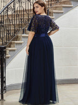 Embellished party dress with tulle skirt and flutter sleeves - View 14 | Lwiis