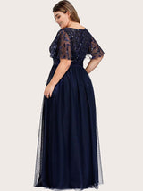 Embellished party dress with tulle skirt and flutter sleeves - View 13 | Lwiis