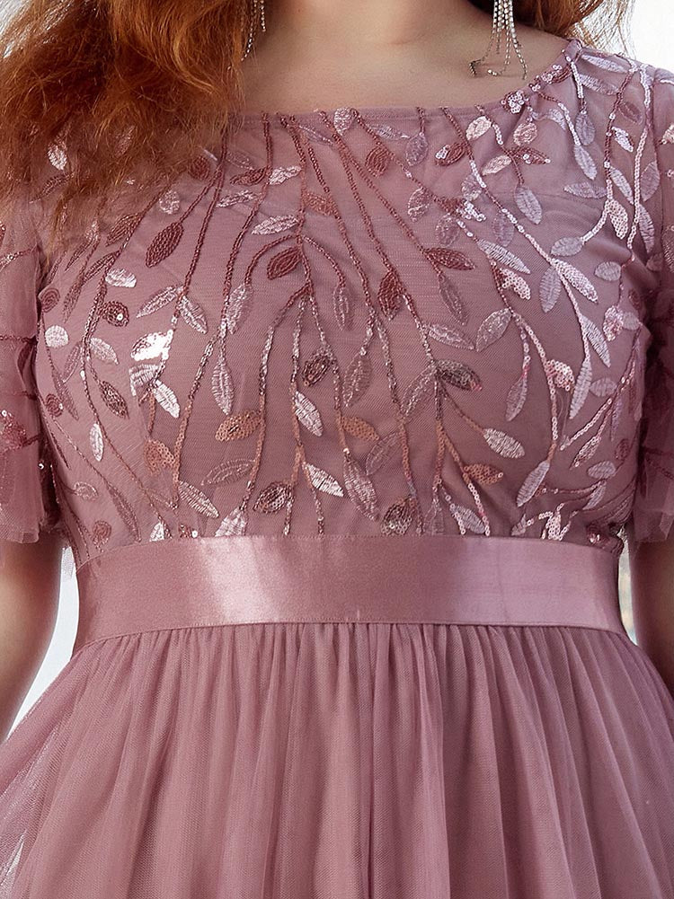 Embellished party dress with tulle skirt and flutter sleeves - View 6 | Lwiis