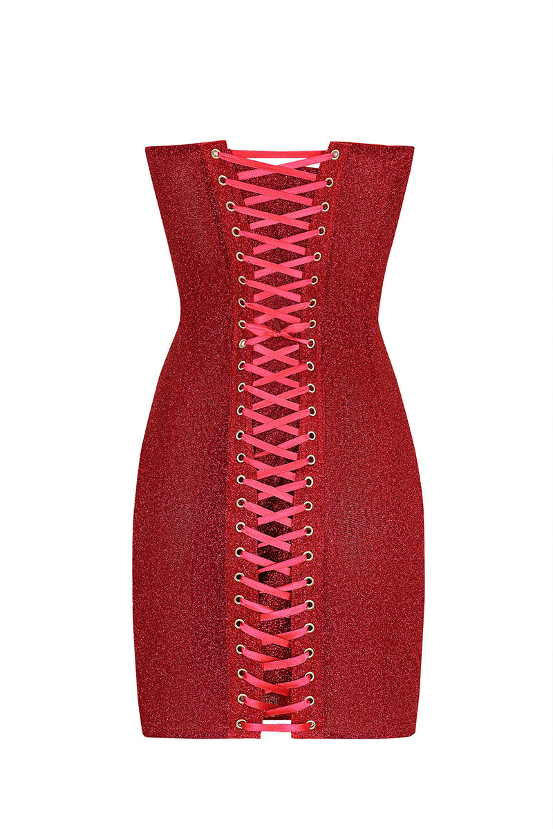 Sweetheart Neckline Lace-Up Mini Dress - View 7 | Lwiis