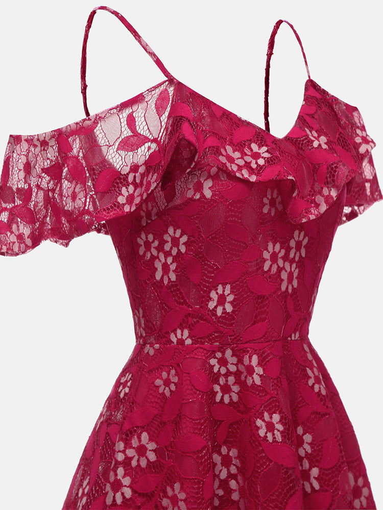 Floral Lace A-Line Midi Dress - View 9 | Lwiis