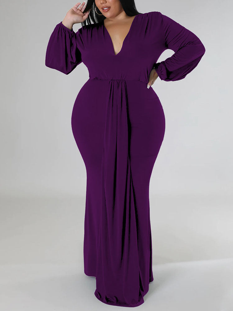 Mermaid maxi dress with V-neck and puff sleeves - View 23 | Lwiis
