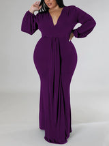 Mermaid maxi dress with V-neck and puff sleeves - View 23 | Lwiis