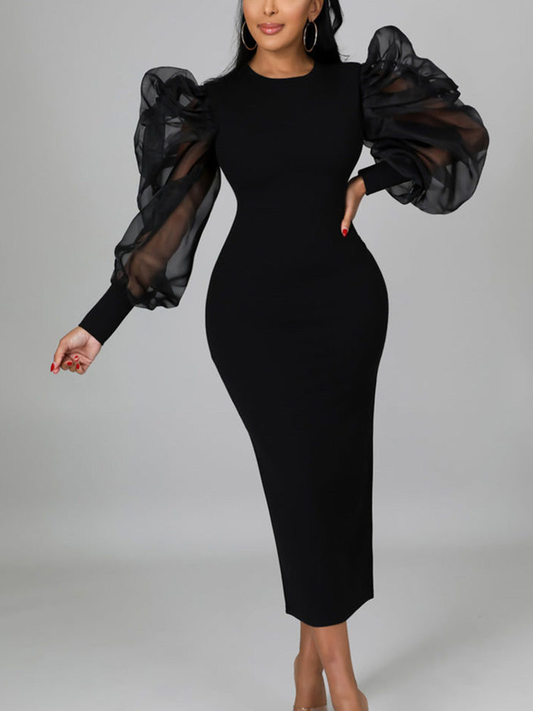 Elegant puff sleeve maxi dress - View 11 | Lwiis