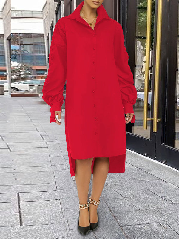Turndown collar long sleeve shirt dress - View 17 | Lwiis