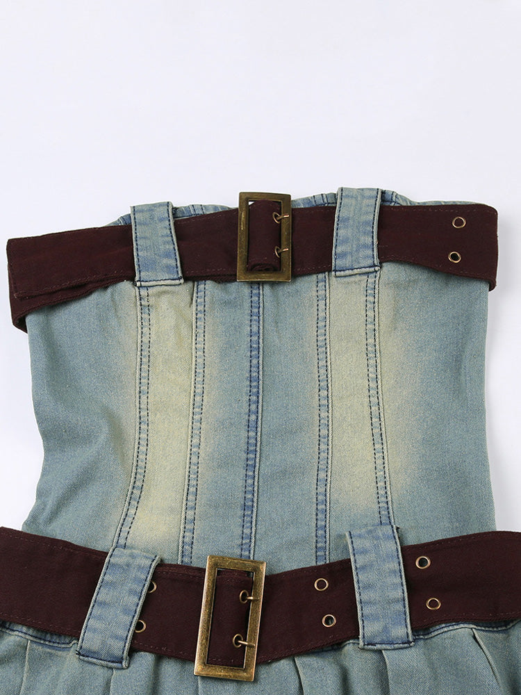 Ruched denim fit and flare dress - View 7 | Lwiis