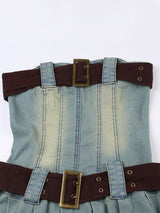 Ruched denim fit and flare dress - View 7 | Lwiis