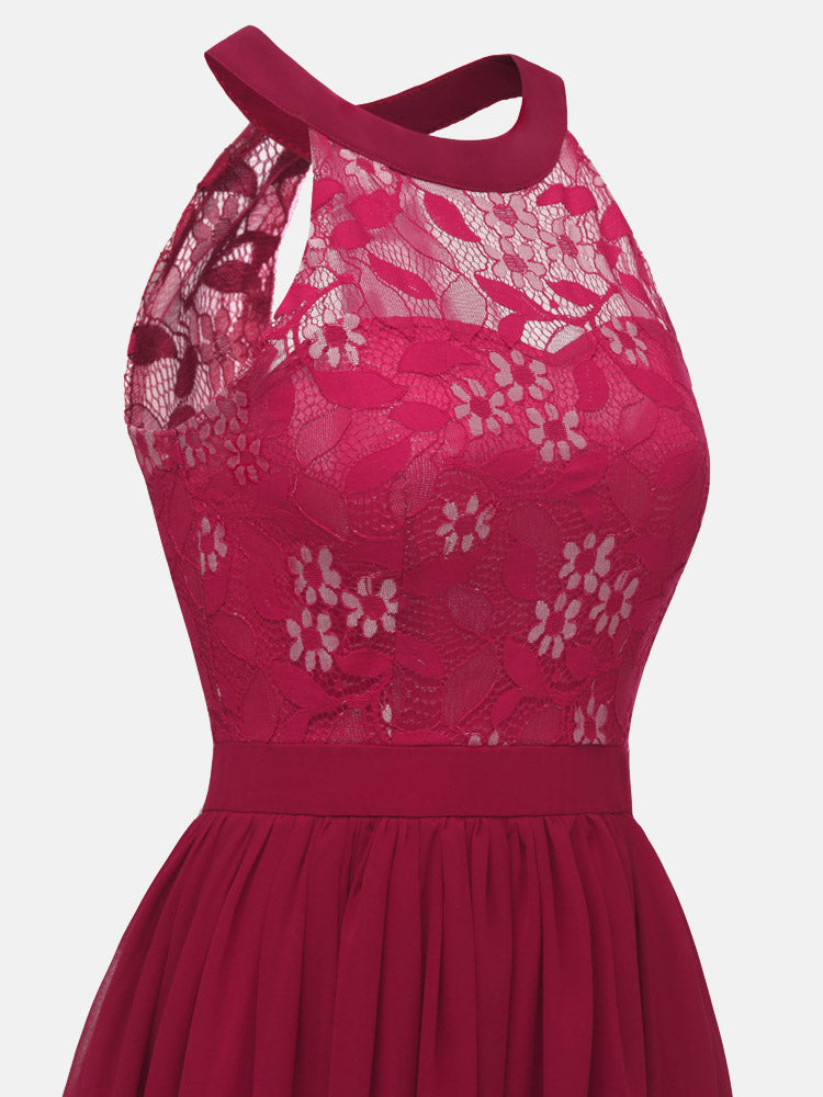 Lace Bodice Chiffon Sleeveless Midi Dress - View 15 | Lwiis