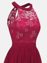 Lace Bodice Chiffon Sleeveless Midi Dress - View 15 | Lwiis