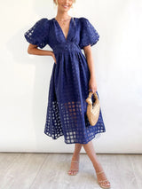 Plaid V-Neck Midi Dress - View 16 | Lwiis