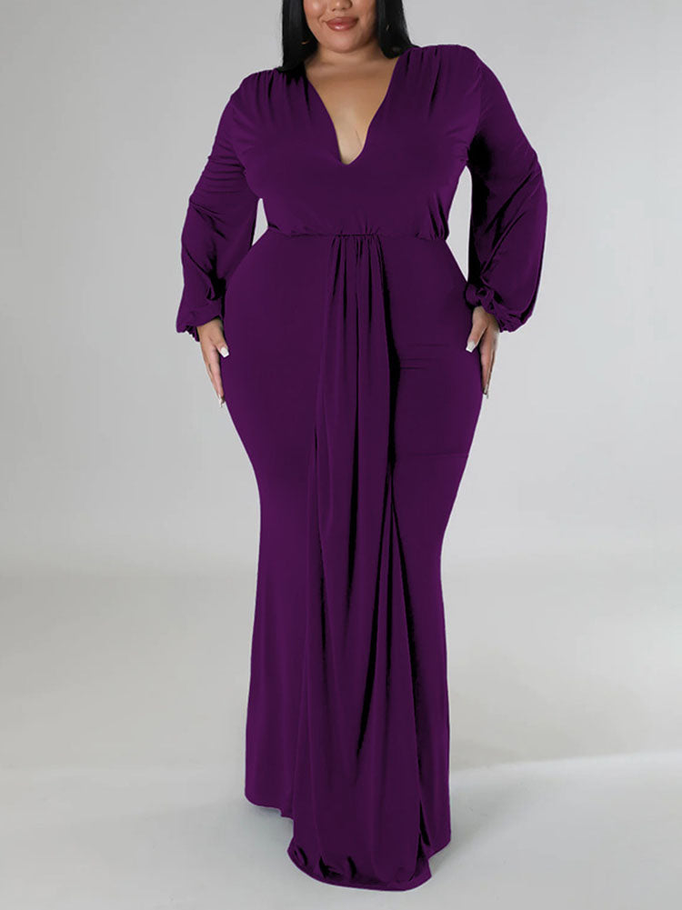 Mermaid maxi dress with V-neck and puff sleeves - View 22 | Lwiis