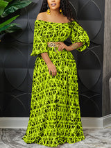 Off shoulder maxi dress with elaborate print - View 10 | Lwiis