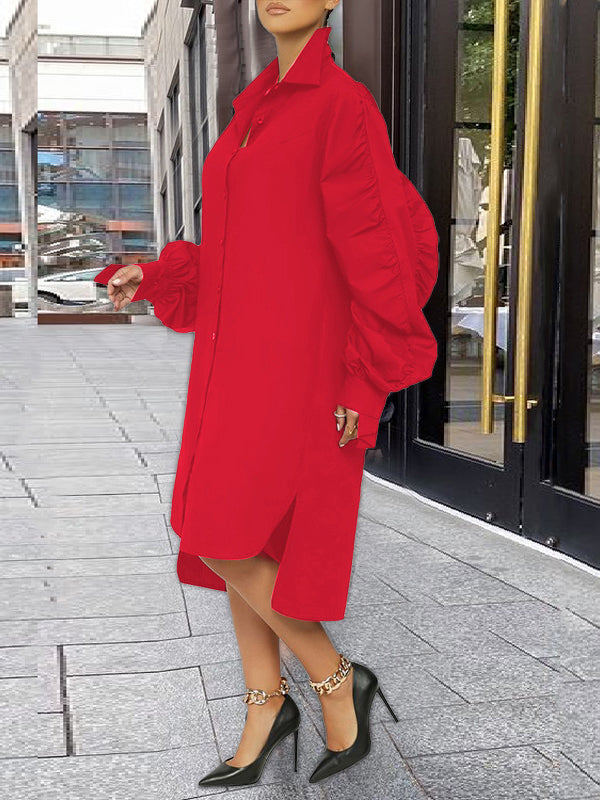 Turndown collar long sleeve shirt dress - View 18 | Lwiis