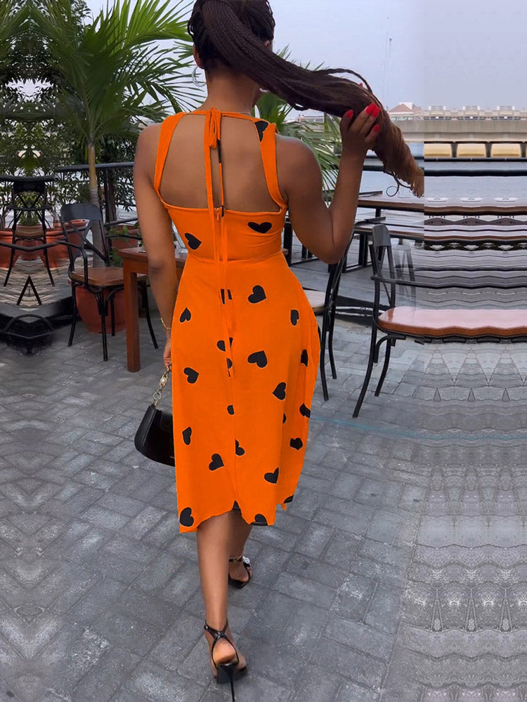 Heart printed ruched midi dress - View 12 | Lwiis