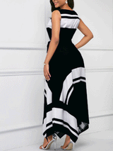 Asymmetric Hem Sleeveless Maxi Dress with geometric print - View 6 | Lwiis