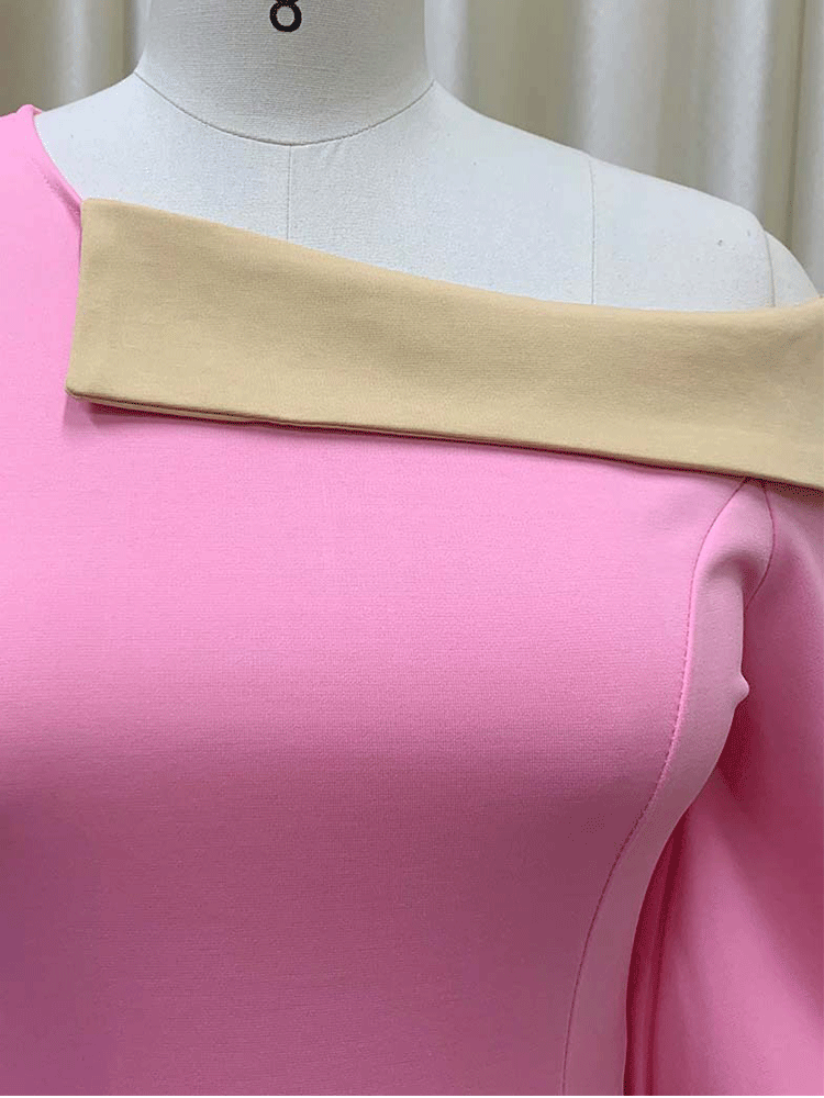 One Shoulder Midi Dress with Puff Sleeves - View 7 | Lwiis