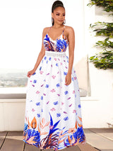 Boho maxi dress with tropical print and V-neckline - View 9 | Lwiis