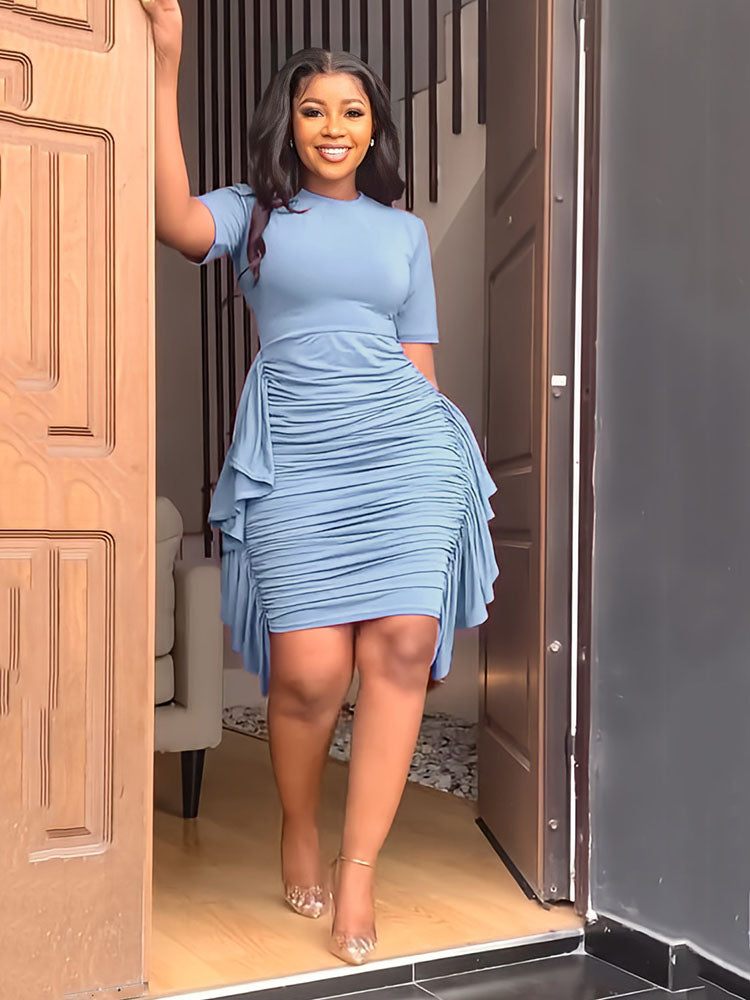 Solid Color Ruffle Mini Dress - View 10 | Lwiis
