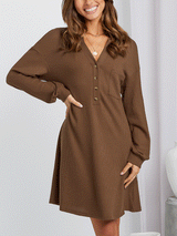 Waffle Knit Collared Midi Dress - View 7 | Lwiis