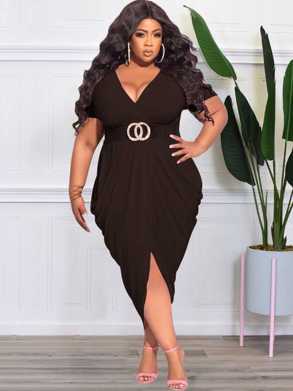 Ruched V-Neck Midi Dress - View 14 | Lwiis