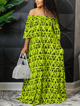 Off shoulder maxi dress with elaborate print - View 12 | Lwiis