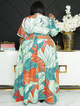 Printed V-neck maxi dress with short sleeves and a belted waist - View 18 | Lwiis