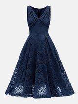 Sleeveless V-neck Lace Midi Dress - View 14 | Lwiis